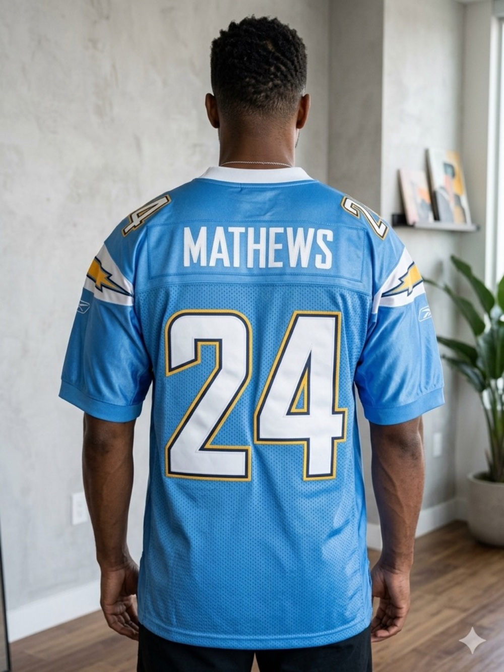 #24 Light Blue Men's Football Jersey chargers Mathew’s on the field - Picture 2 of 5
